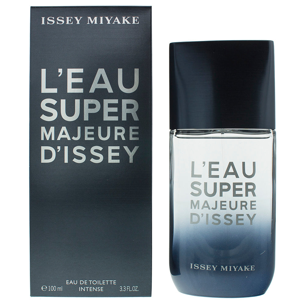 L'Eau Super Majeure d'Issey Eau de Toilette bottle with a sleek design, showcasing a woody aquatic fragrance for men.